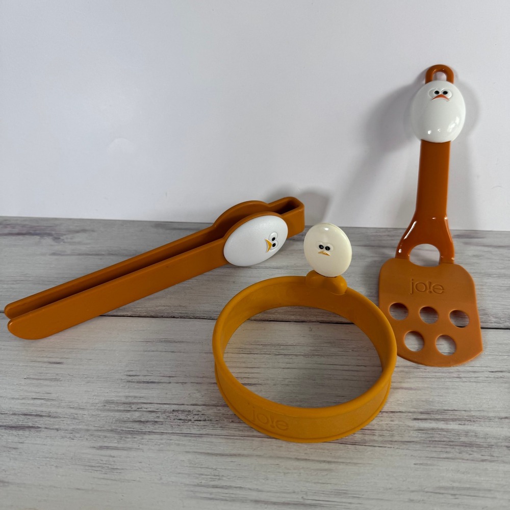Joie MSC Eggy Kitchen Tool Set Orange Silicone Spatula Tongs Egg Ring Lot of 3